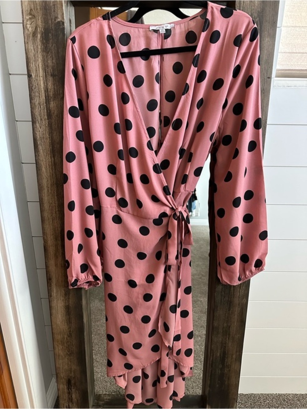 Story On Pink & Black Polka Dot Wrap Dress Women’s 1XL Midi Dress Cottagecore